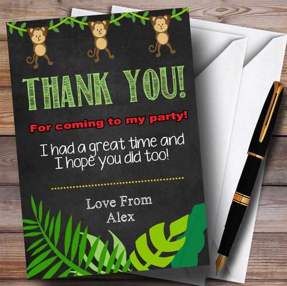 Chalk Style Swinging Monkey Jungle Party Thank You Cards