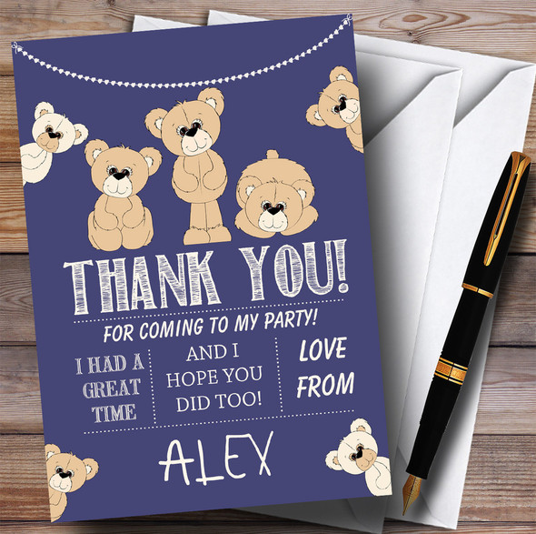 Cute Teddy Bears Blue Party Thank You Cards