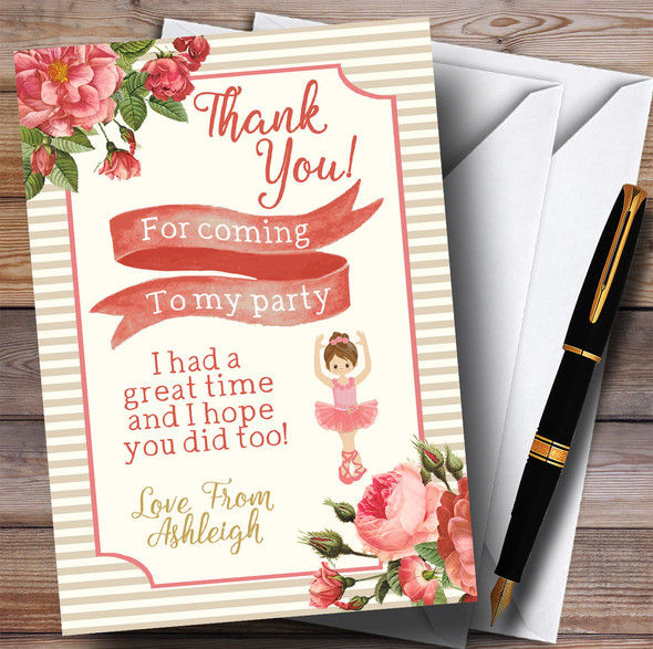 Floral Pink Gold Ballerina Ballet Party Thank You Cards