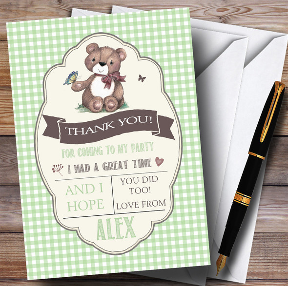 Green Boys Teddy Bear Picnic Party Thank You Cards