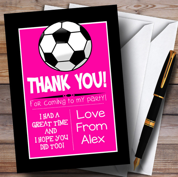 Pink & Black Girls Football Party Thank You Cards