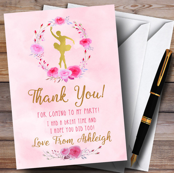 Pink Watercolour Ballerina Ballet Party Thank You Cards