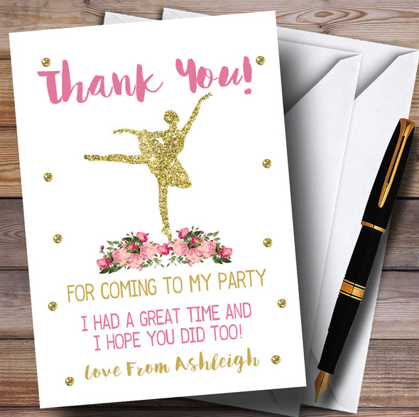 Pretty Pink Floral Ballerina Ballet Party Thank You Cards