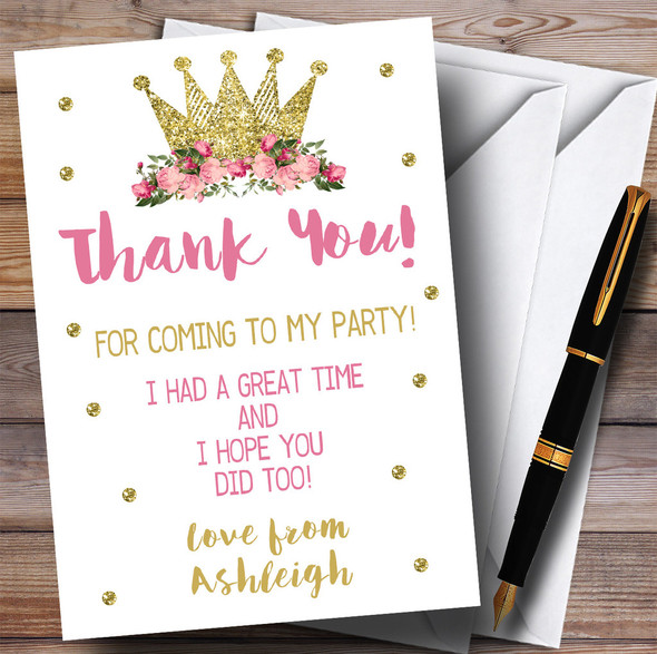 Pretty Pink Floral Crown Party Thank You Cards