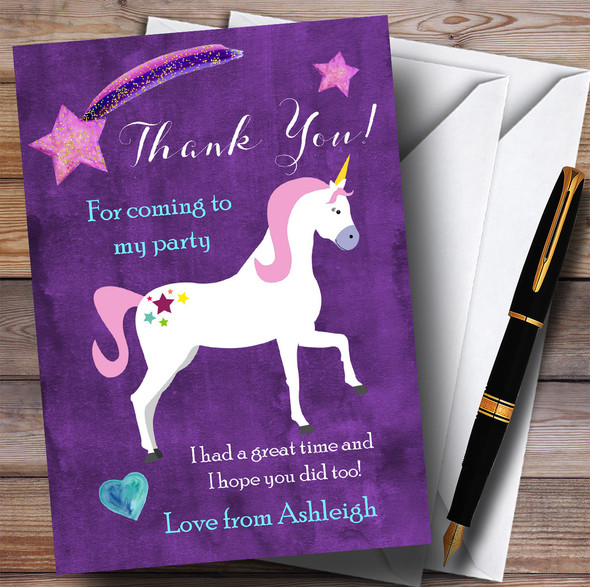 Purple Unicorn Party Thank You Cards