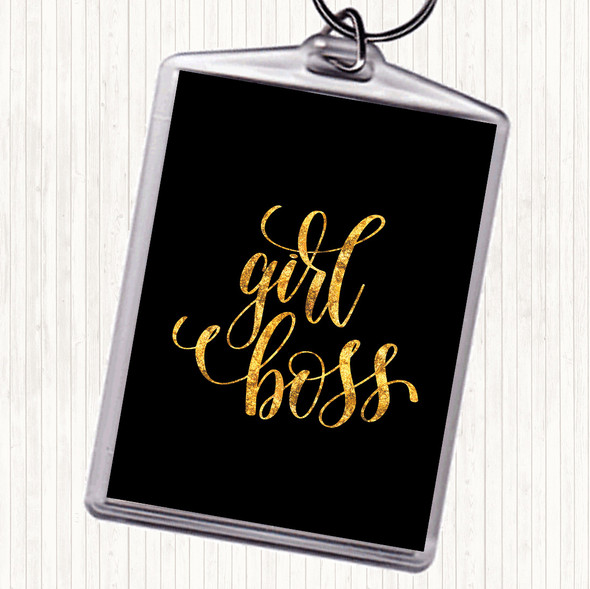 Black Gold Girl Boss Swirl Quote Bag Tag Keychain Keyring