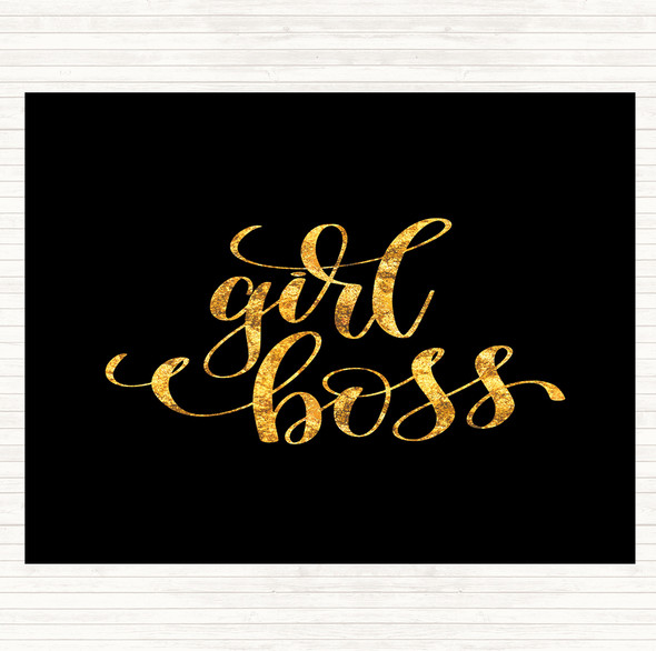 Black Gold Girl Boss Swirl Quote Dinner Table Placemat