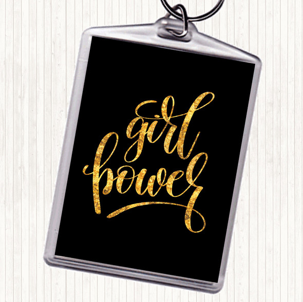 Black Gold Girl Power Quote Bag Tag Keychain Keyring