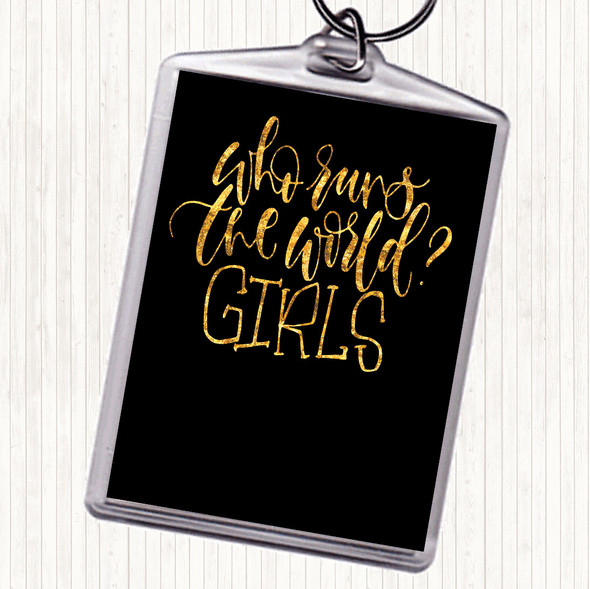 Black Gold Girls Rule The World Quote Bag Tag Keychain Keyring