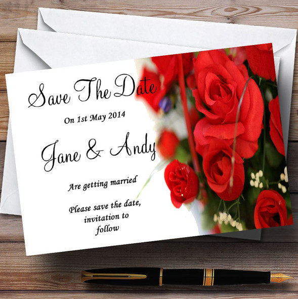 Romantic Red Roses Personalised Wedding Save The Date Cards