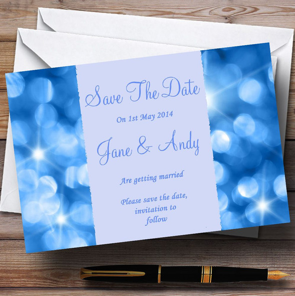 Twinkling Blue Lights Personalised Wedding Save The Date Cards