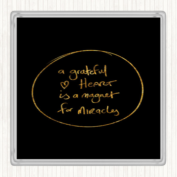 Black Gold Grateful Heart Quote Drinks Mat Coaster