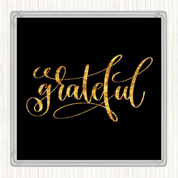 Black Gold Grateful Swirl Quote Drinks Mat Coaster