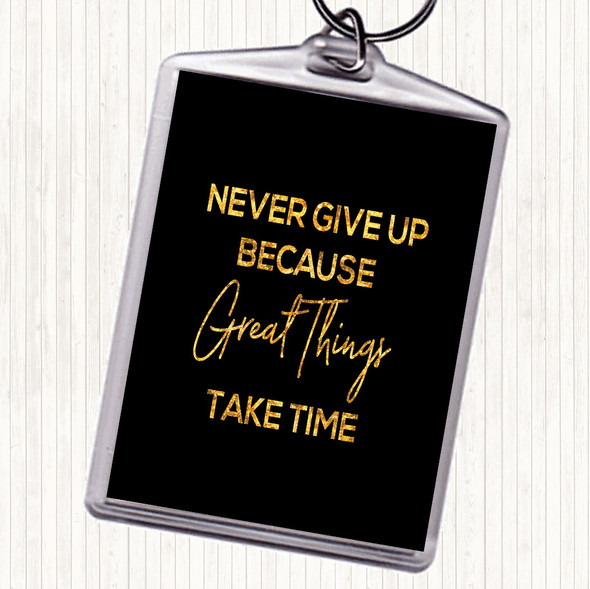 Black Gold Great Things Quote Bag Tag Keychain Keyring