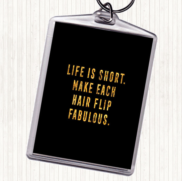 Black Gold Hair Flip Fabulous Quote Bag Tag Keychain Keyring