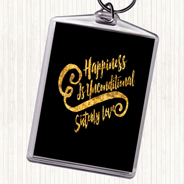 Black Gold Happiness Is Quote Bag Tag Keychain Keyring
