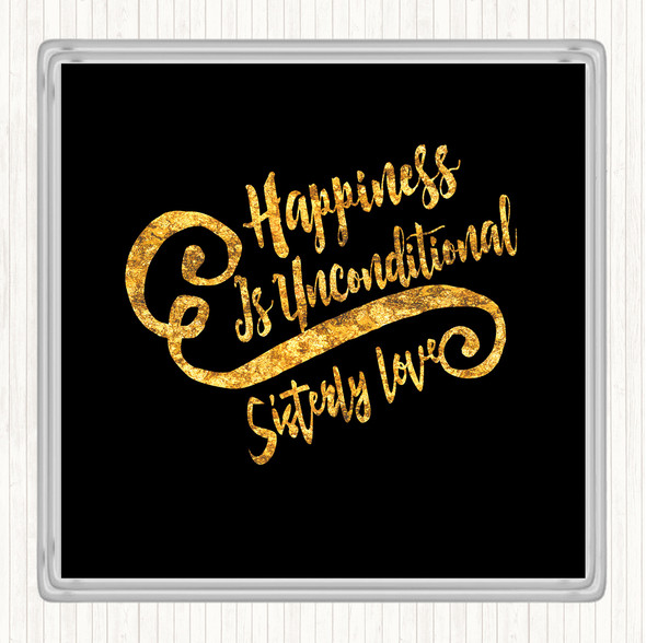 Black Gold Happiness Is Quote Drinks Mat Coaster