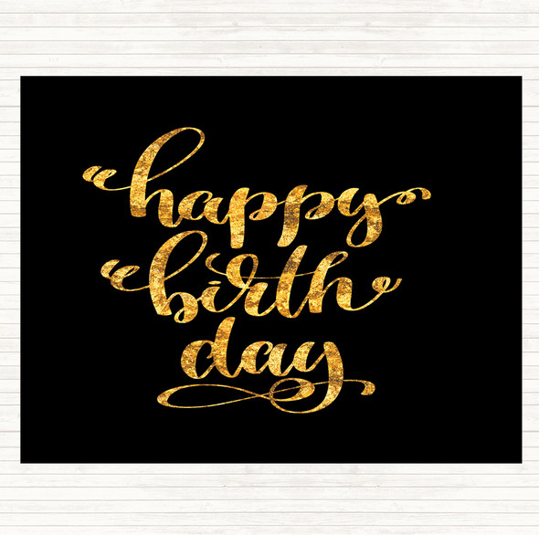 Black Gold Happy Birth Day Quote Mouse Mat Pad