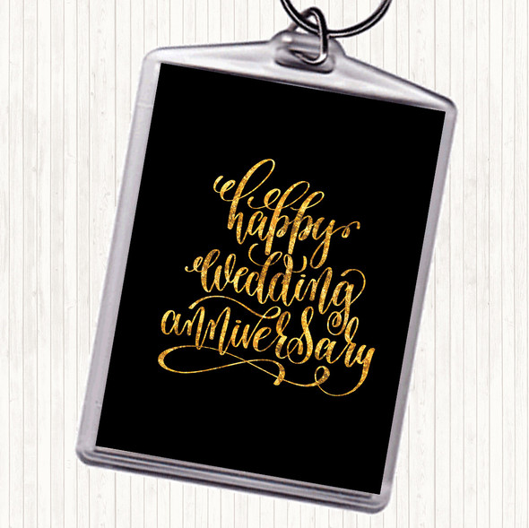 Black Gold Happy Wedding Anniversary Quote Bag Tag Keychain Keyring