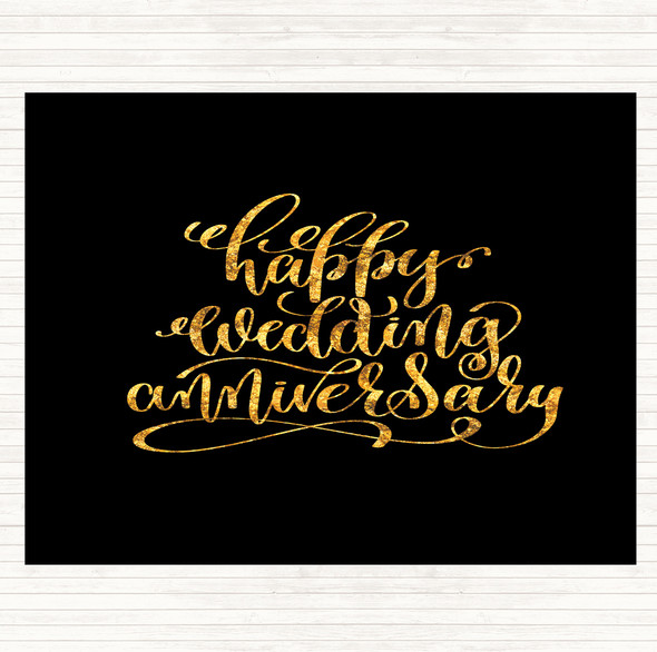 Black Gold Happy Wedding Anniversary Quote Mouse Mat Pad