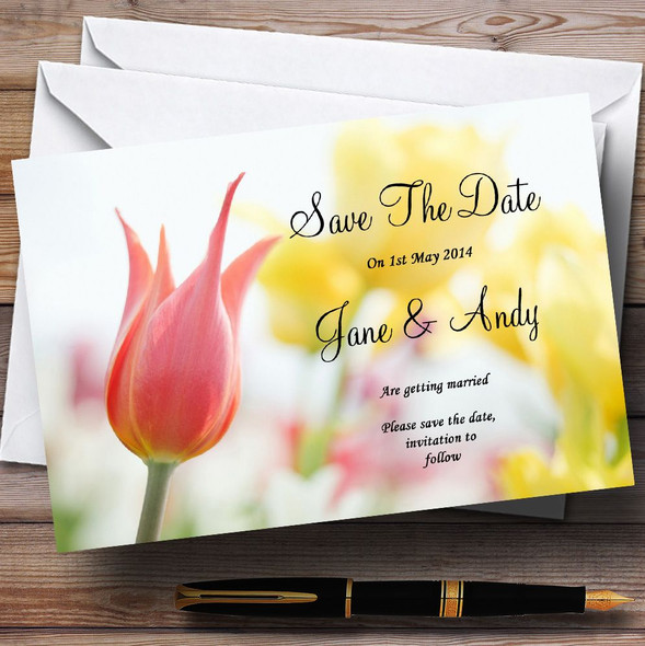 Dainty Pink And Yellow Floral Personalised Wedding Save The Date Cards