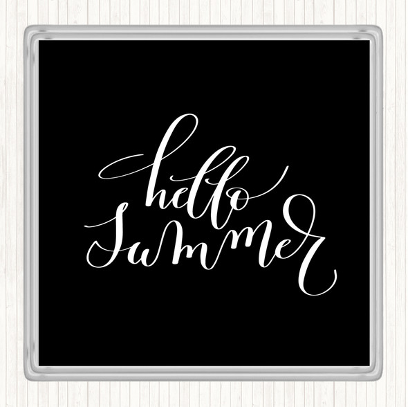 Black White Hello Summer Quote Drinks Mat Coaster