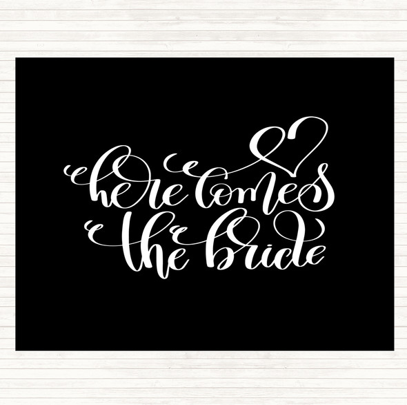 Black White Here Comes The Bride Quote Mouse Mat Pad