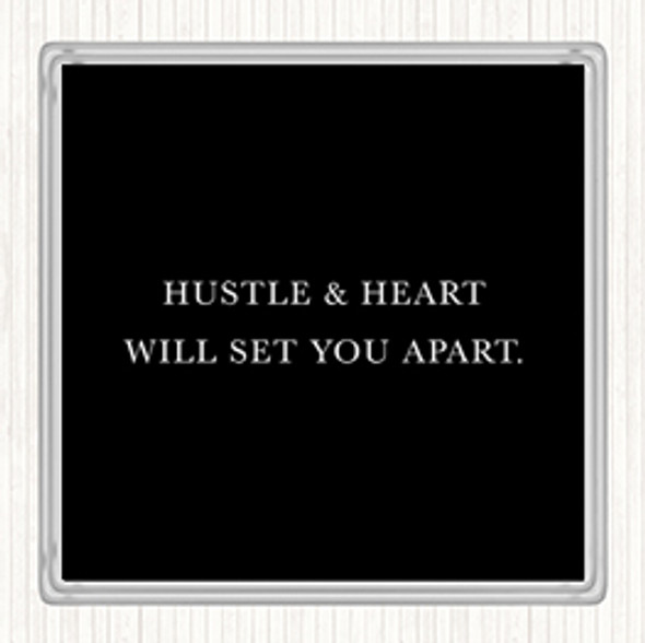 Black White Hustle And Heart Quote Drinks Mat Coaster