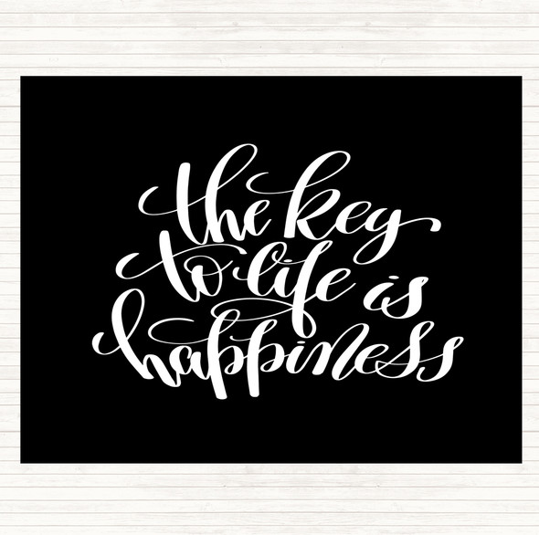 Black White Key To Life Is Happiness Quote Mouse Mat Pad