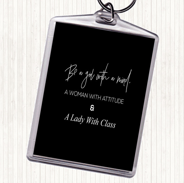 Black White Lady With Class Quote Bag Tag Keychain Keyring