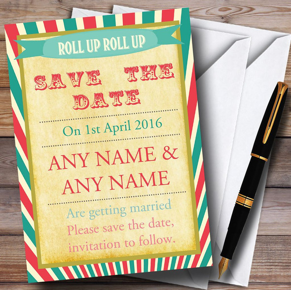 Vintage Carnival Old Style Circus Personalised Wedding Save The Date Cards