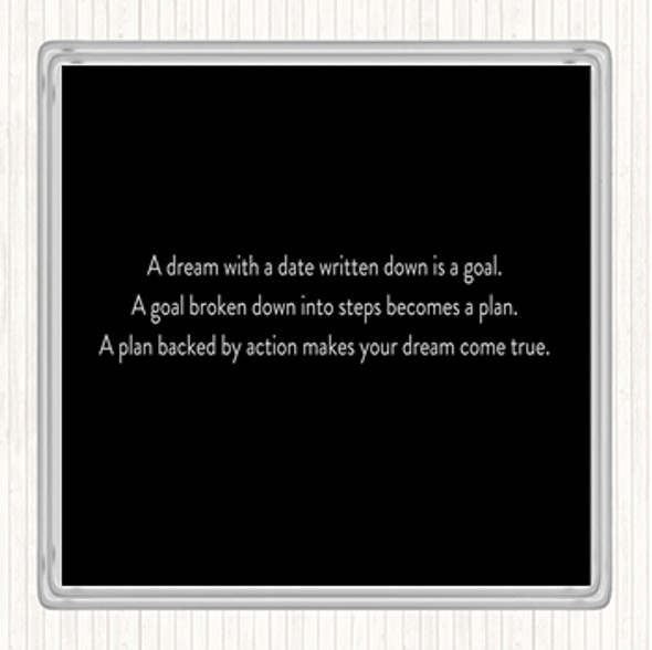 Black White A Plan Backed By Action Makes Dreams Come True Quote Drinks Mat Coaster