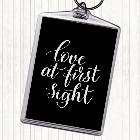 Black White Love At First Sight Quote Bag Tag Keychain Keyring