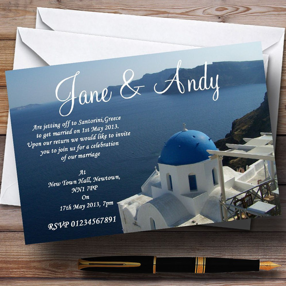 Greece Santorini Sea Jetting Off Abroad Personalised Wedding Invitations