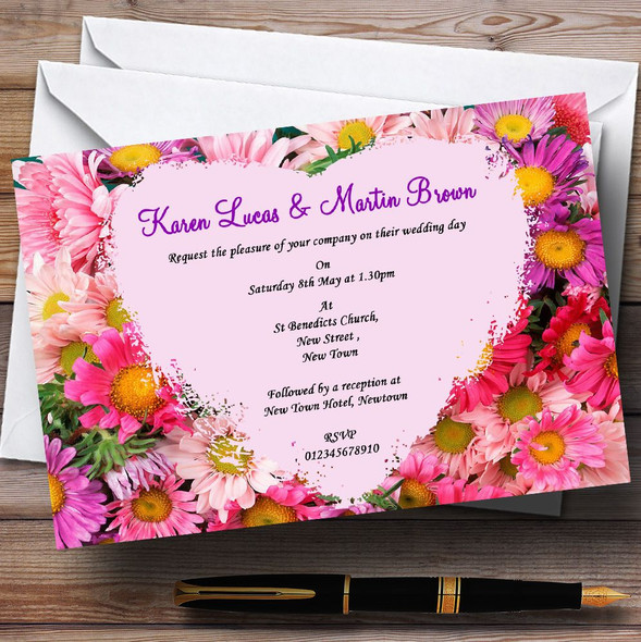 Pretty Pink Flowers Personalised Wedding Invitations