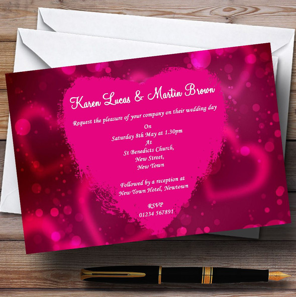 Hot Pink Hearts Personalised Wedding Invitations