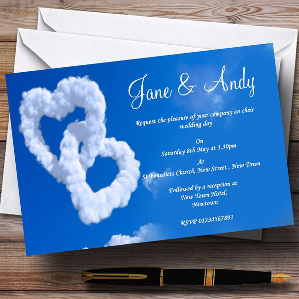 Romantic Heart Clouds Sky  Personalised Wedding Invitations