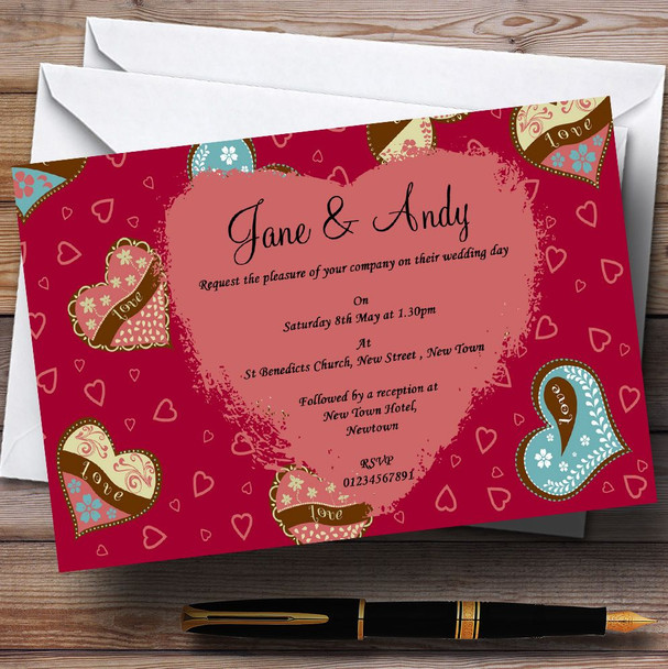 Modern Red Fun Love Hearts  Personalised Wedding Invitations
