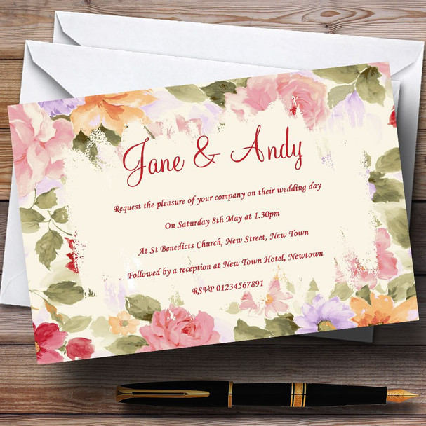 Pretty Pastel Floral Vintage Personalised Wedding Invitations