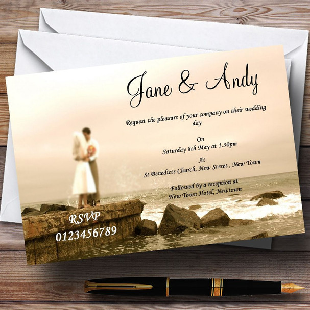 Romantic Couple On The Beach Personalised Wedding Invitations