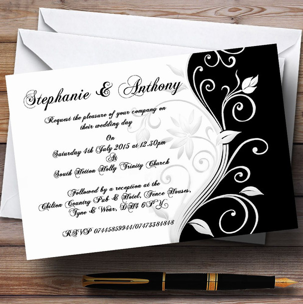 White Black Scroll Personalised Wedding Invitations
