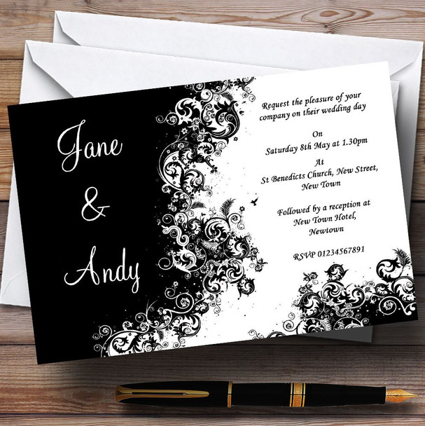 Black White Swirls Personalised Wedding Invitations