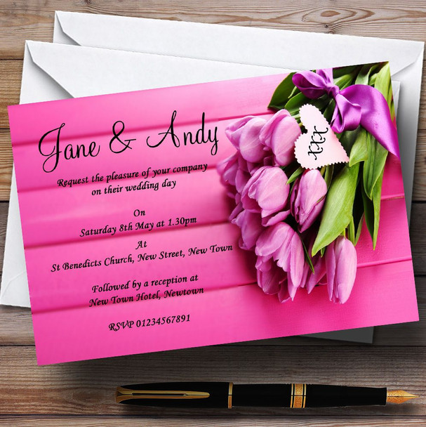 Pink Tulips Personalised Wedding Invitations