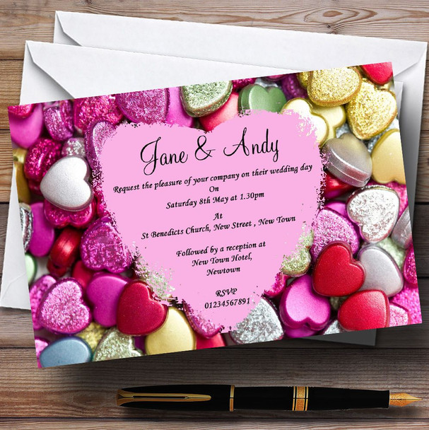 Colourful Cute Love Hearts Personalised Wedding Invitations