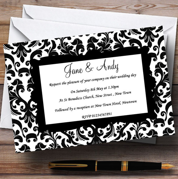 Black & White Damask Personalised Wedding Invitations