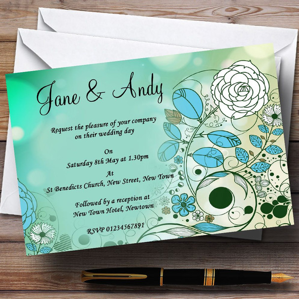 Aqua Turquoise Bird Personalised Wedding Invitations
