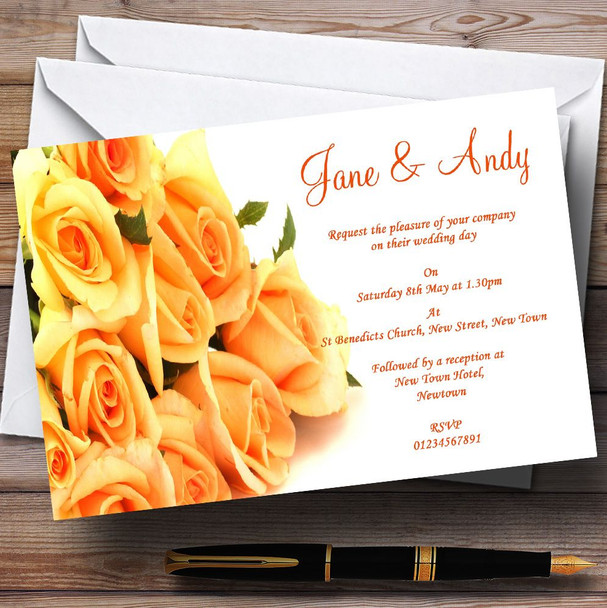 Orange Yellow Roses Personalised Wedding Invitations