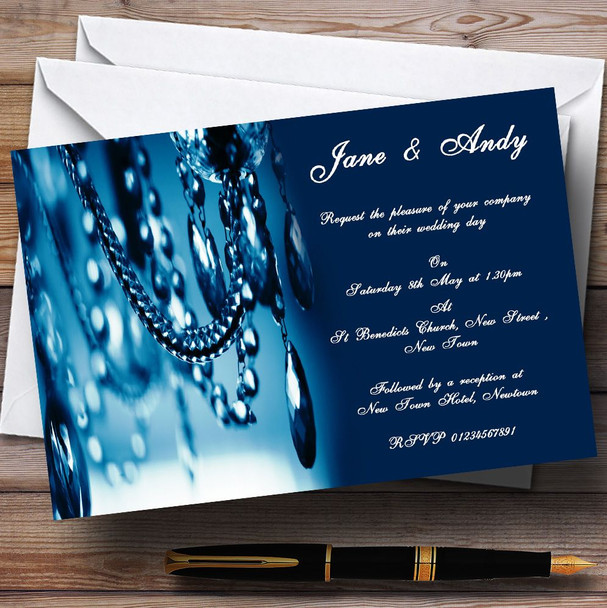 Blue Crystal Chandelier Personalised Wedding Invitations