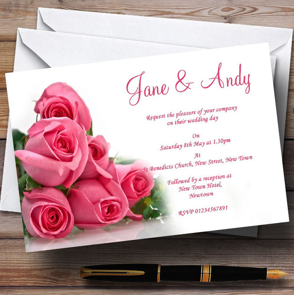 Pink Pretty Roses Personalised Wedding Invitations