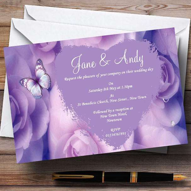 Lilac Lavender Butterfly Personalised Wedding Invitations